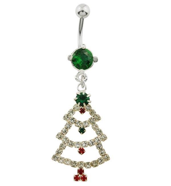 Christmas Tree Dangle Green CZ Stainless Steel Belly Button Ring Online Hot Sale