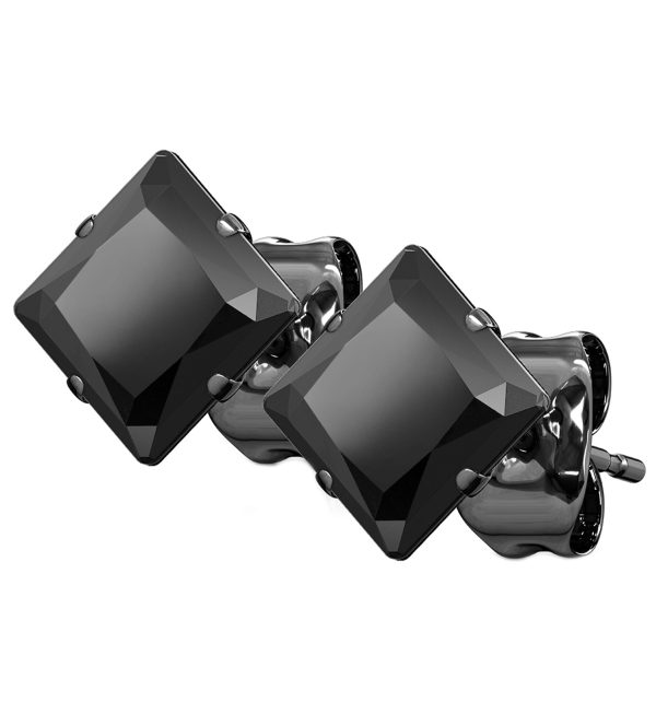 Black PVD Square Black CZ Stainless Steel Stud Earrings Online Sale