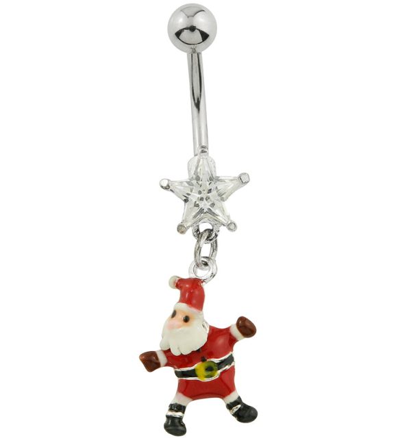 Santa Claus Dangle Star CZ Stainless Steel Belly Button Ring Fashion