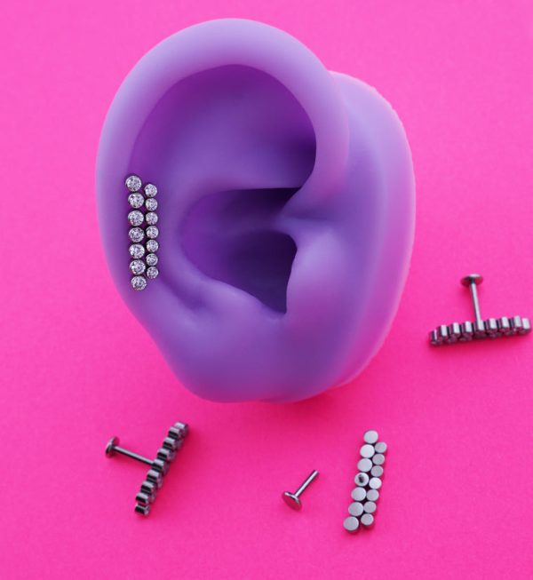 Straight Double Row Bezel CZ Titanium Internally Threaded Labret Discount - Image 2