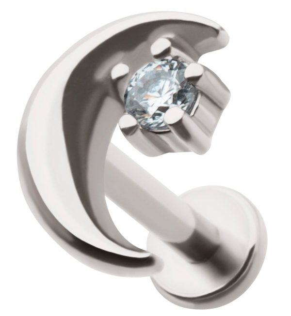 Half Moon Prong Clear CZ Stainless Steel Internally Threaded Labret Online