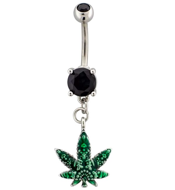 Green Hemp Leaf Black CZ Belly Button Ring Online now