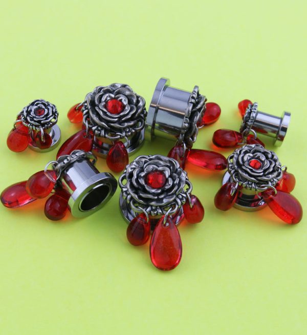 Rose Red Teardrop Dangle Stainless Steel Plugs Sale - Image 2