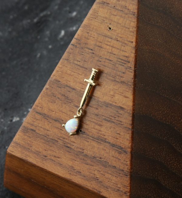 14kt Gold Dagger White Opalite Dangle Threadless Top For Cheap - Image 2