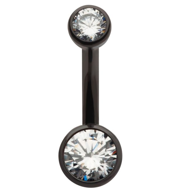 Black PVD Bezel Clear CZ Internally Threaded Titanium Belly Button Ring Sale