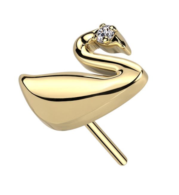 Gold PVD Swan CZ Threadless Titanium Top Sale