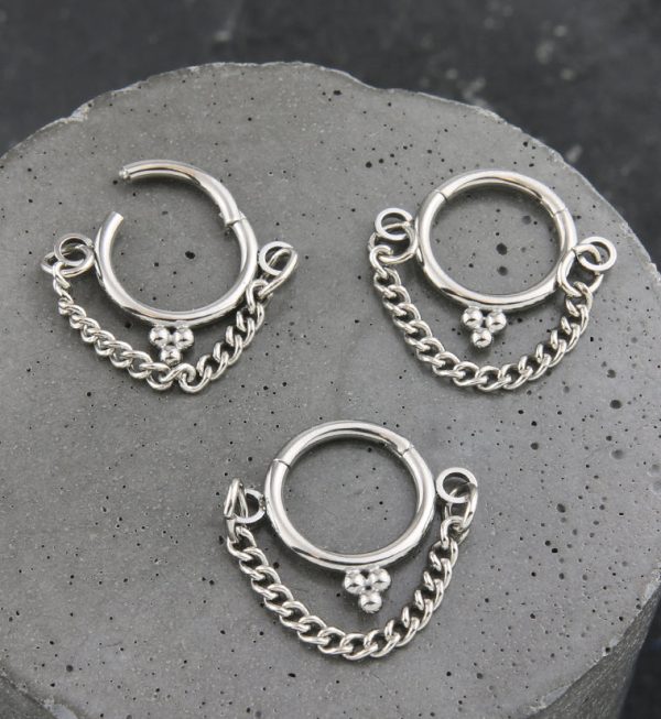 Triple Bead Dangle Chain Titanium Hinged Segment Ring For Sale - Image 2