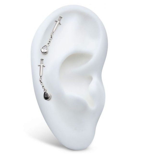 Dagger Dangle Chain Teardrop Clear CZ Threadless Top Supply - Image 3