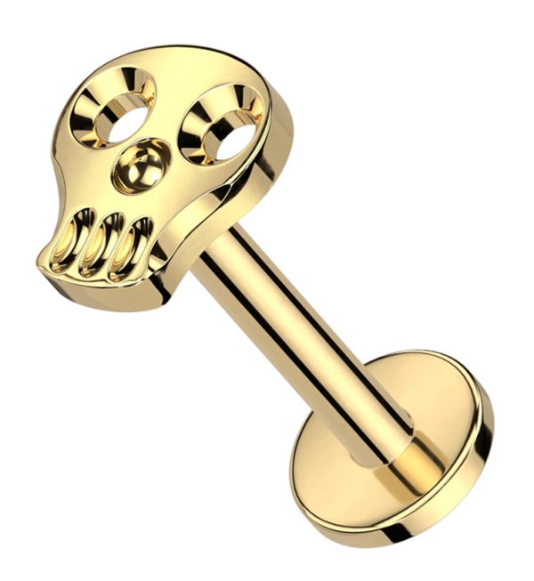 Gold PVD Skull Face Internally Threaded Titanium Labret For Cheap