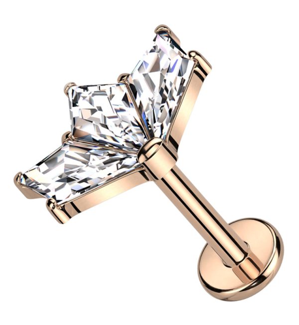 Rose Gold PVD Triple Poly Clear CZ Titanium Internally Threaded Labret For Sale