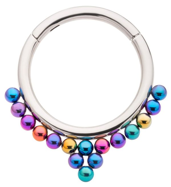 Point Rainbow Anodized Bead Titanium Hinged Segment Ring Cheap