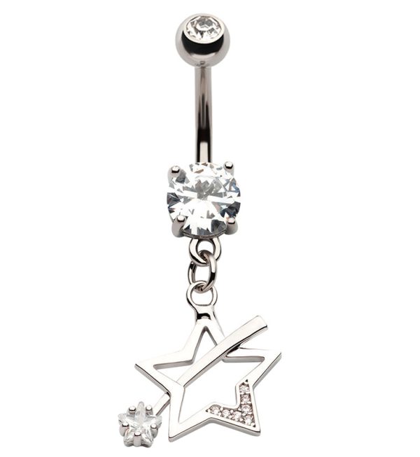 Shooting Star CZ Dangle Stainless Steel Belly Button Ring For Cheap