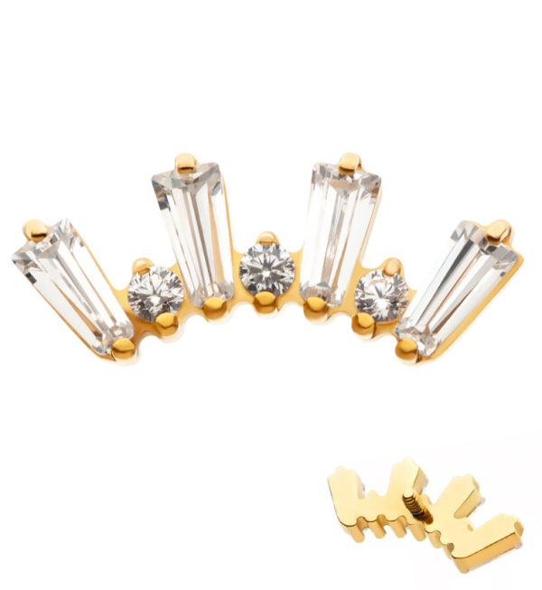 24kt Gold PVD Sequential Clear CZ Internally Threaded Titanium Top Discount