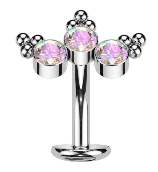 Triple Beaded Rainbow Aurora CZ Titanium Threadless Floating Belly Button Ring (Convex Disk) Online Hot Sale