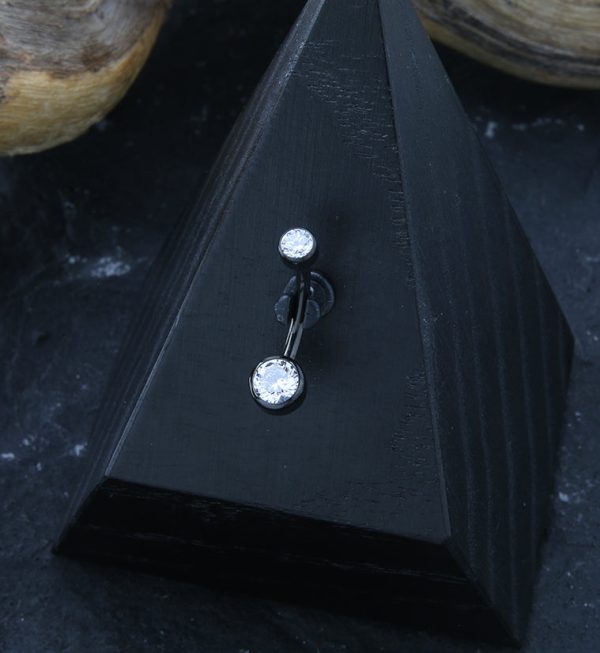 Black PVD Bezel Clear CZ Internally Threaded Titanium Belly Button Ring Sale - Image 2