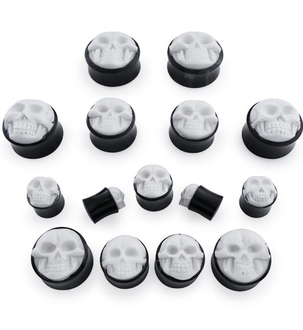 Horn Plugs With Carved Bone Skull Inlay Online - Image 5