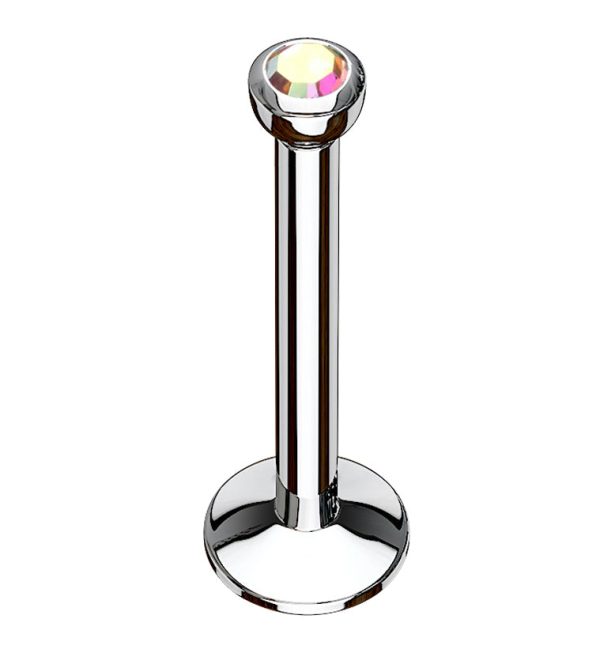Rainbow Aurora CZ Bezel Labret Stud (Convex Disk) Online Hot Sale