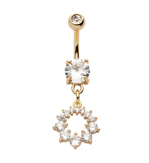 Gold PVD Wreath CZ Dangle Stainless Steel Belly Button Ring Online
