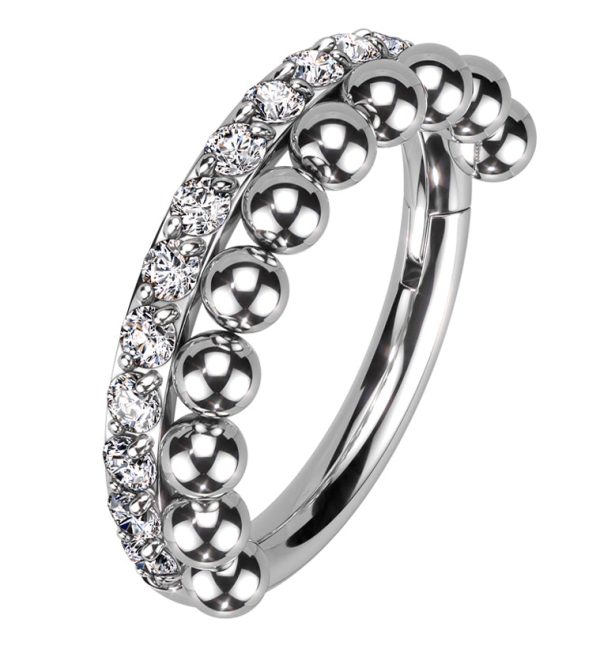 Clear CZ Beaded Row Stainless Steel Hinged Segment Ring on Sale