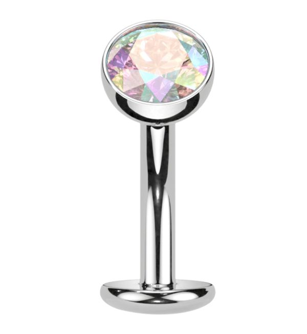 Rainbow Aurora CZ Titanium Threadless Floating Belly Button Ring (Convex Disk) Online