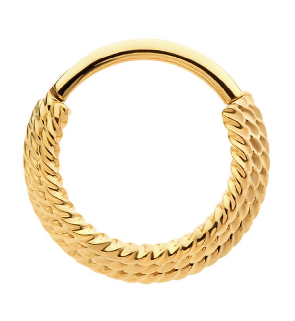 Gold PVD Triple Stacked Twist Stainless Steel Hinged Segment Ring Online now