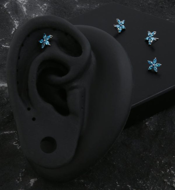 Marquise Flower Aqua CZ Titanium Threadless Top Online Sale - Image 2