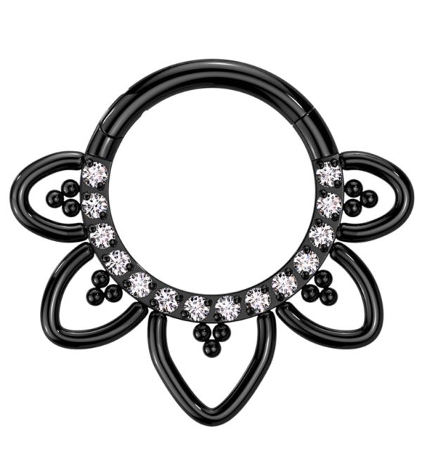 Black PVD Flower Trace Clear CZ Titanium Hinged Segment Ring Online