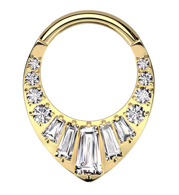 Gold PVD Point Baguette Clear CZ Titanium Hinged Segment Ring Hot on Sale