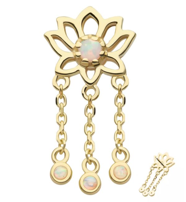 14kt Gold Lotus Flower White Opalite Dangle Chains Threadless Top Online Hot Sale