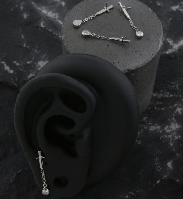 Dagger Dangle Chain Teardrop Clear CZ Threadless Top Supply - Image 2