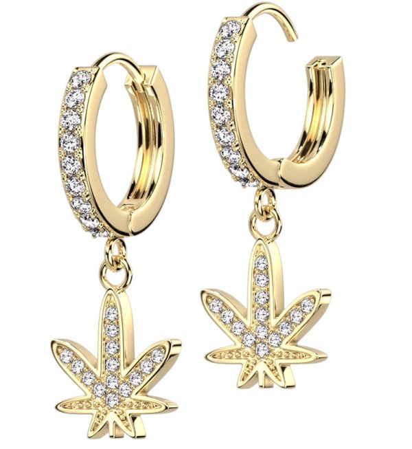 Gold PVD Hemp CZ Stainless Steel Hoop Earrings Fashion