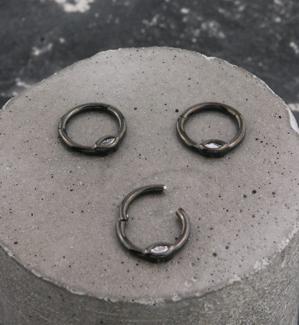 Black PVD Oval Clear CZ Stainless Steel Hinged Segment Ring Online - Image 2