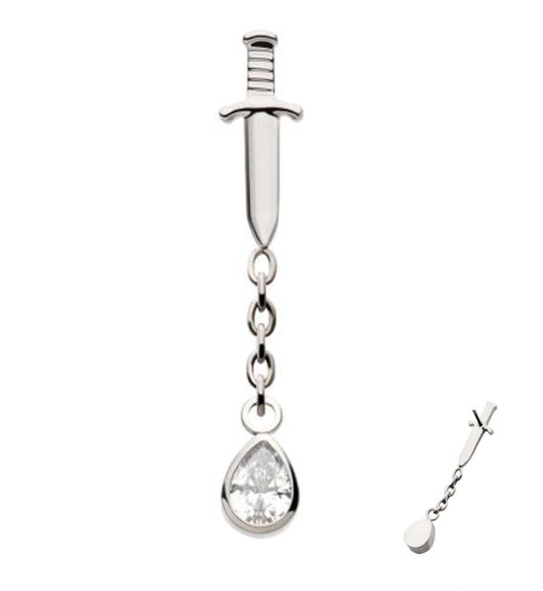 Dagger Dangle Chain Teardrop Clear CZ Threadless Top Supply