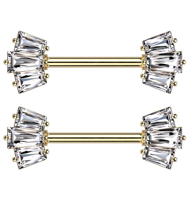 Gold PVD Trinal Clear CZ Stainless Steel Nipple Barbell For Discount