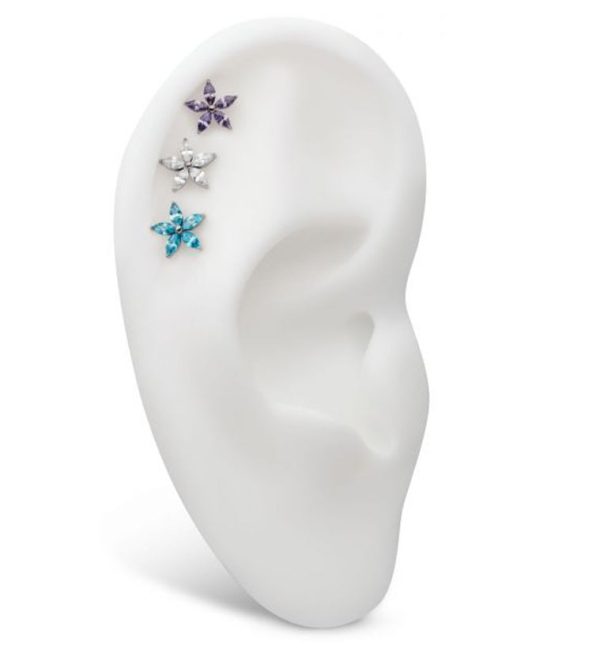Marquise Flower Aqua CZ Titanium Threadless Top Online Sale - Image 3