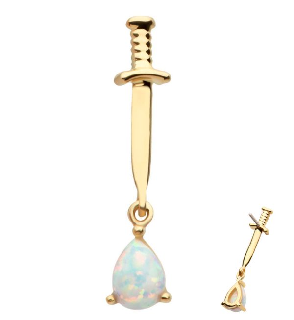 14kt Gold Dagger White Opalite Dangle Threadless Top For Cheap