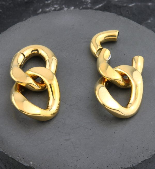 Gold PVD Double Chain Link Hinged Ear Weights Online - Image 2