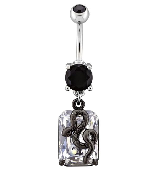 Snake Block Dangling Clear and Black CZ Stainless Steel Belly Button Ring Online