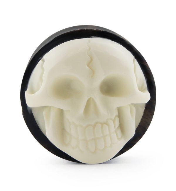 Horn Plugs With Carved Bone Skull Inlay Online - Image 3