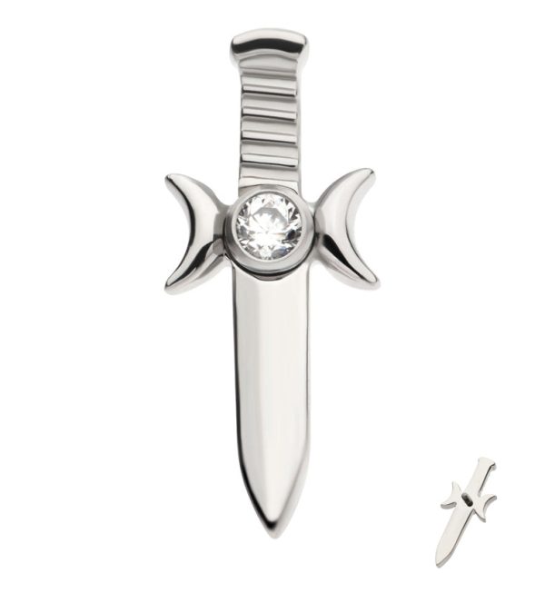 Sword And Moon Phase Clear CZ Internally Threaded Titanium Top For Sale