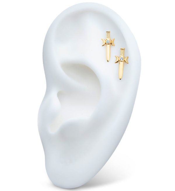 14kt Gold Dagger Clear CZ Threadless Top For Discount - Image 3