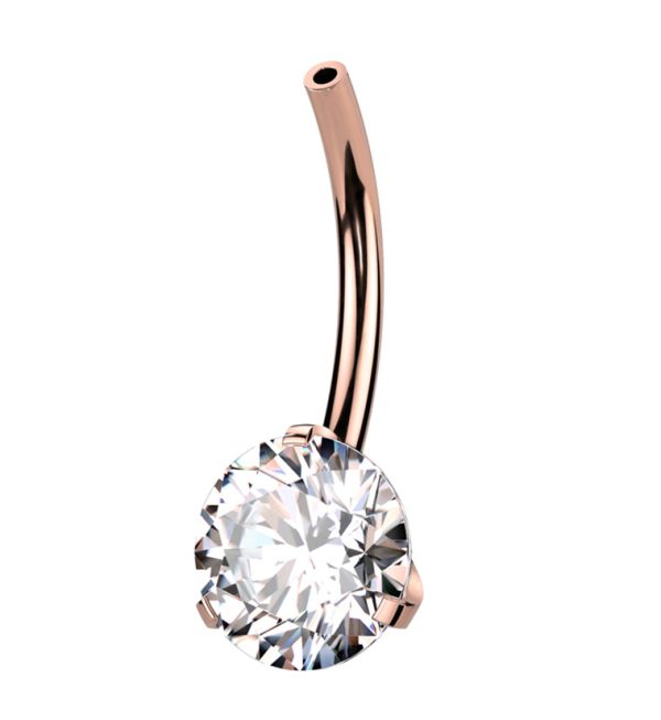 Rose Gold PVD Prong Clear CZ Titanium Threadless Belly Button Ring Base on Sale