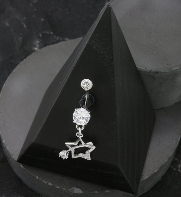 Shooting Star CZ Dangle Stainless Steel Belly Button Ring For Cheap - Image 2