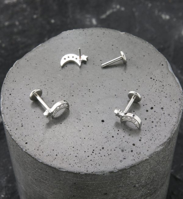 Pave CZ Half Moon Star Stainless Steel Threadless Labret For Discount - Image 2