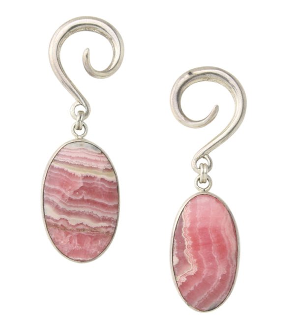 Rhodochrosite Stone Oval Ear Weights Version 1 Online Hot Sale