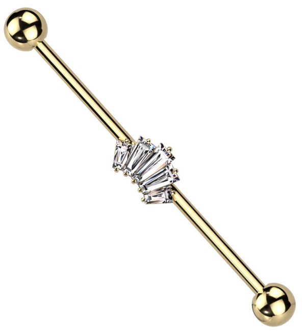 Gold PVD Vane Clear CZ Industrial Barbell Supply
