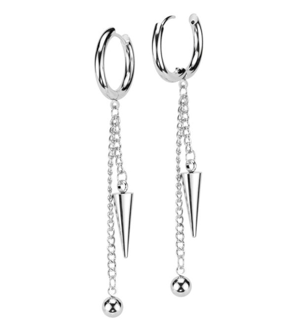 Ball Cone Dangle Stainless Steel Hoop Earrings Hot on Sale