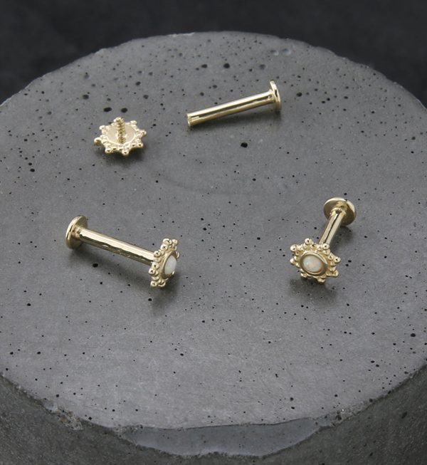 14kt Gold Solar White Opalite Internally Threaded Labret For Cheap - Image 2