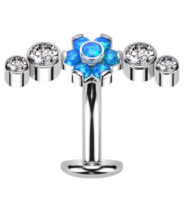 Centered Flower Arch Blue Opalite Titanium Threadless Floating Belly Button Ring For Sale