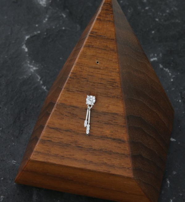 14kt White Gold Double Dangle CZ Bar Threadless Top Fashion - Image 2